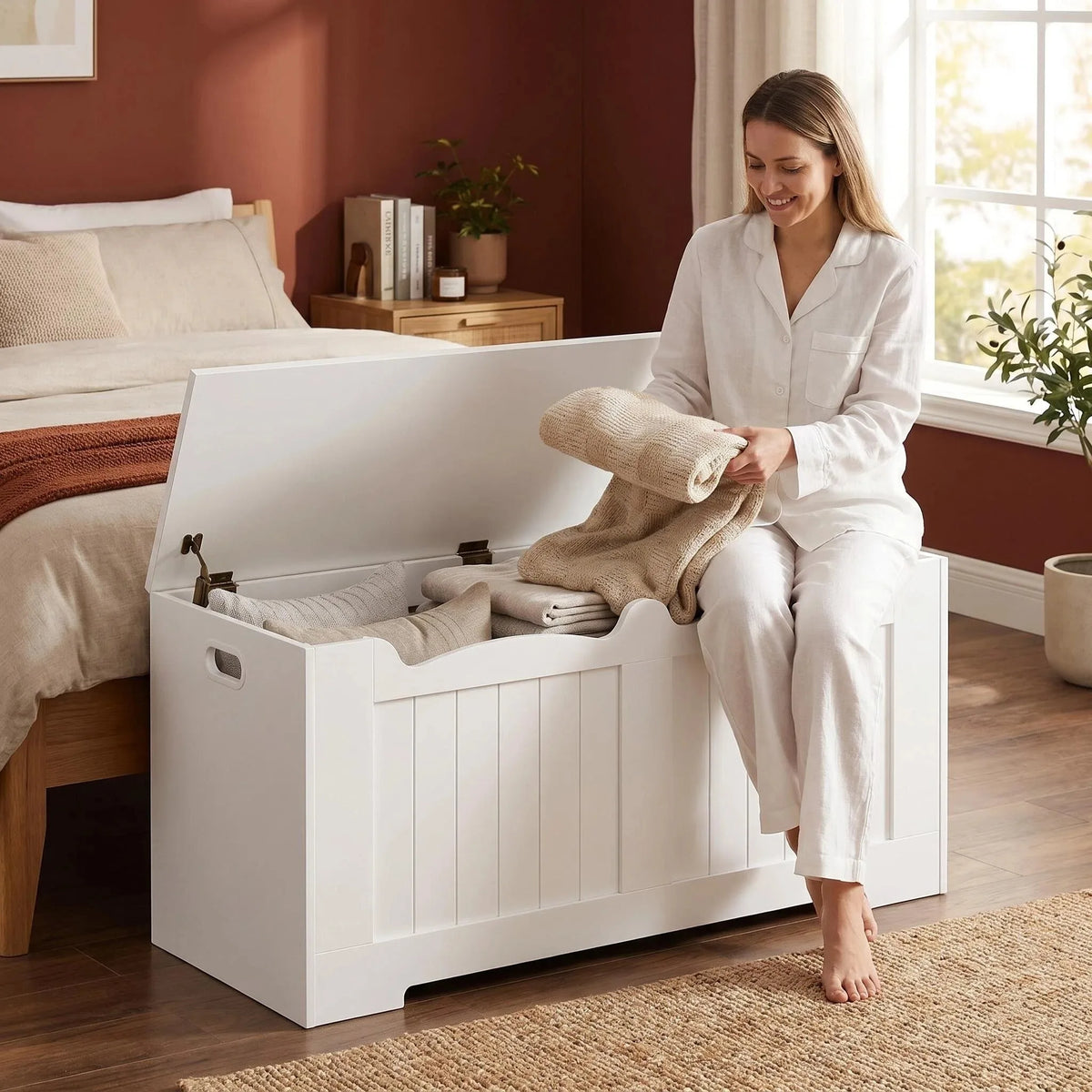 Coffre de Rangement 100 cm avec Charnières de Sécurité - Félix