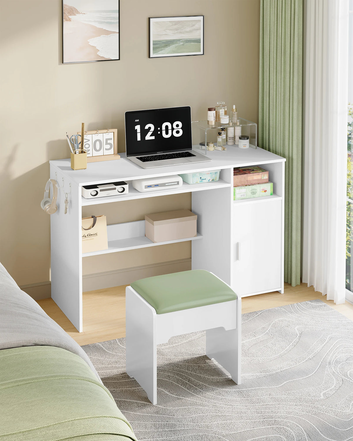 Bureau Blanc avec Armoire et Étagères - Eliott