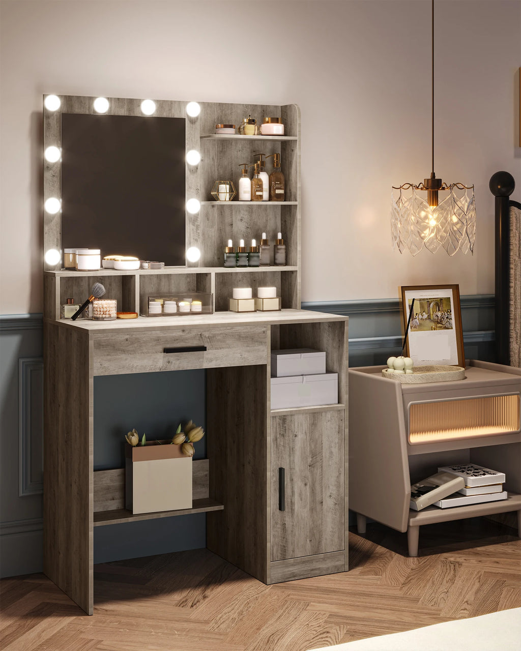 Coiffeuse avec Miroir 10 LED et Rangements - Élise – vue 3
