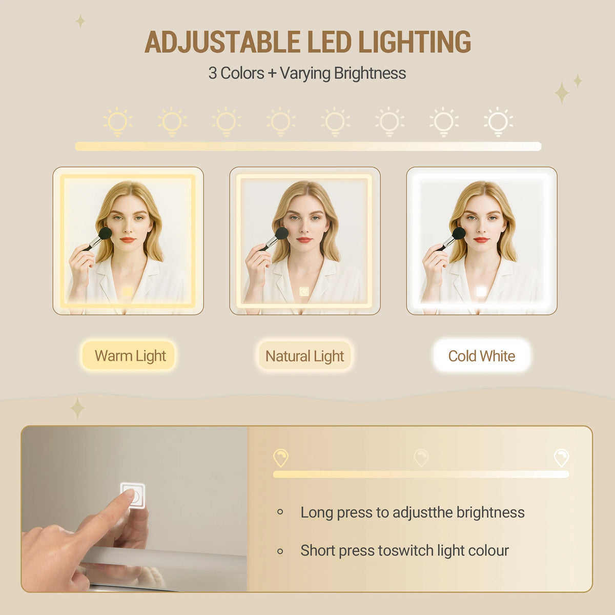 Grande Coiffeuse LED 3 Couleurs avec 9 Tiroirs - Léa – vue 3