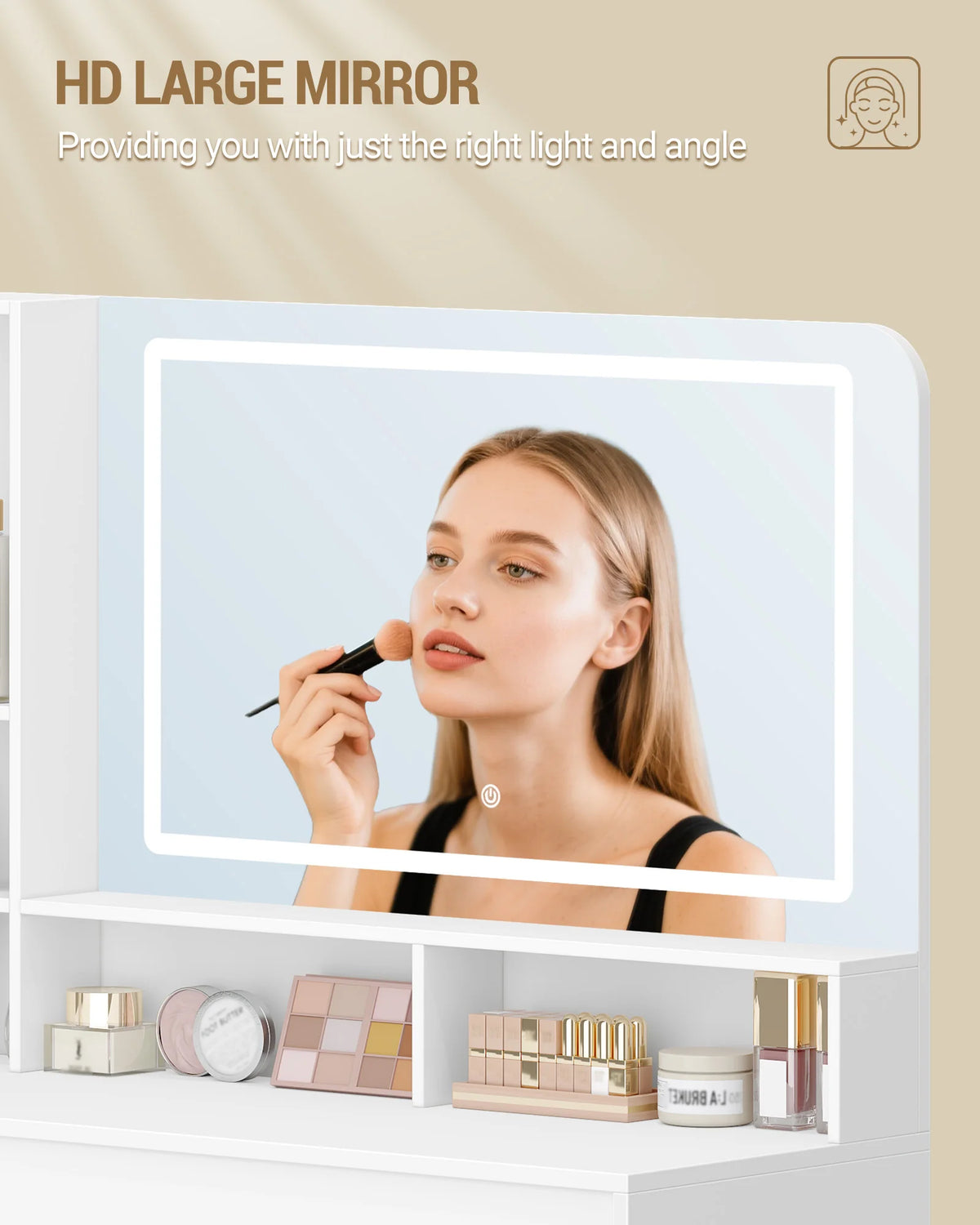 Coiffeuse d'Angle en L avec Miroir LED - Clara – vue 5