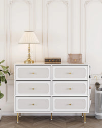 Commode Blanche 6 Tiroirs en Tissu - Olivia