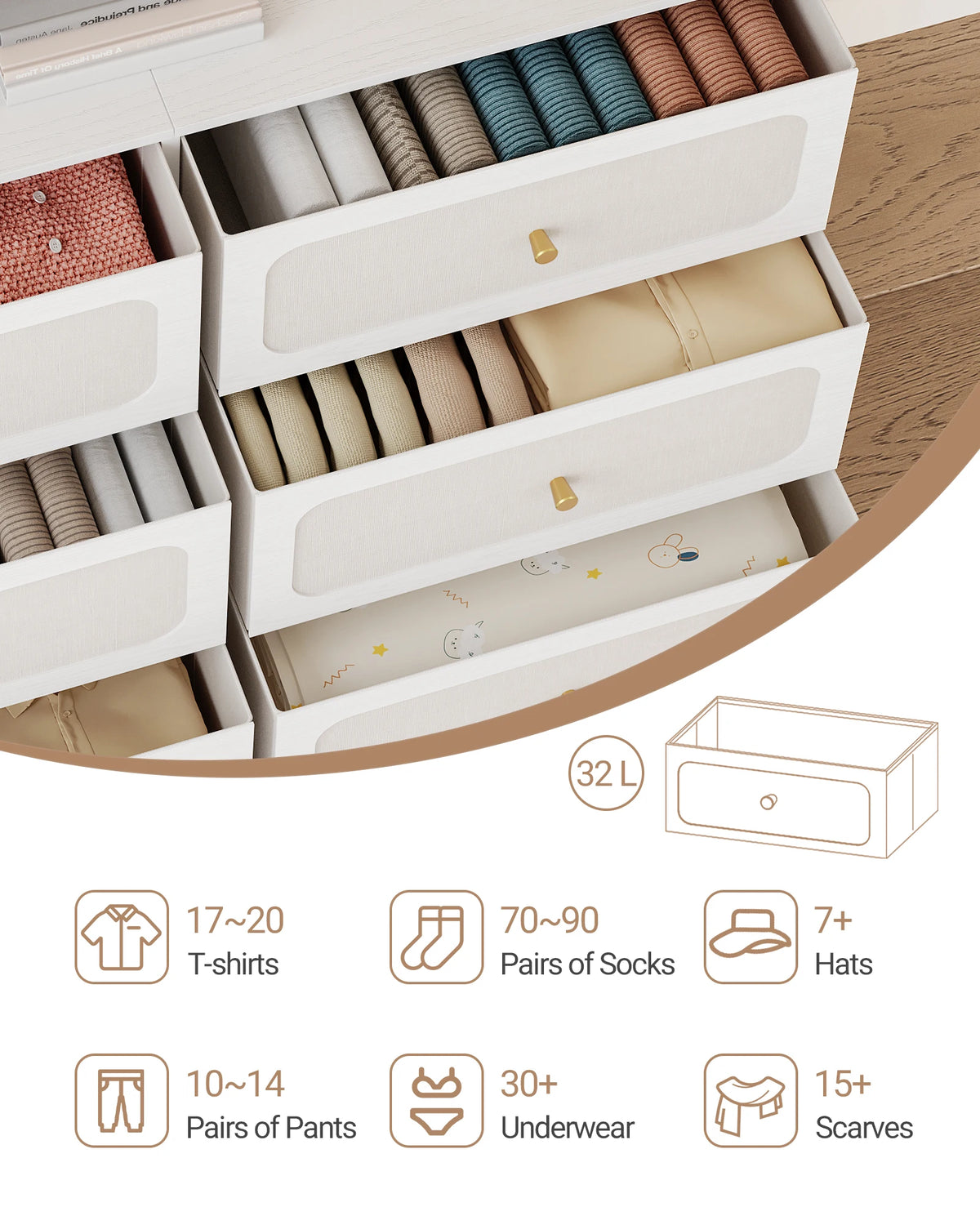 Commode Blanche 6 Tiroirs en Tissu - Olivia – vue 4
