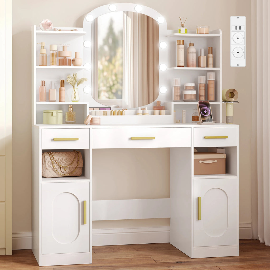Coiffeuse avec Miroir Ovale et Support Sèche-Cheveux - Céleste