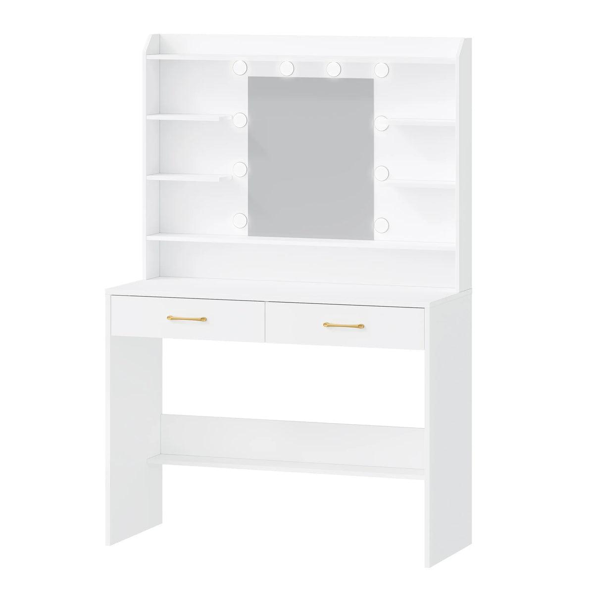 Coiffeuse Blanche avec Miroir Lumineux et 2 Tiroirs - Lola