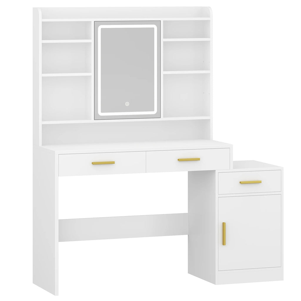Coiffeuse 100 cm avec Miroir, 3 Tiroirs et Armoire - Louise