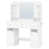 Coiffeuse LED avec Prises USB et Support Sèche-Cheveux - Manon