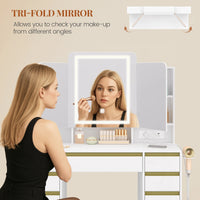 Coiffeuse avec Triple Miroir Pliant et Rangement Caché - Eva – vue 2