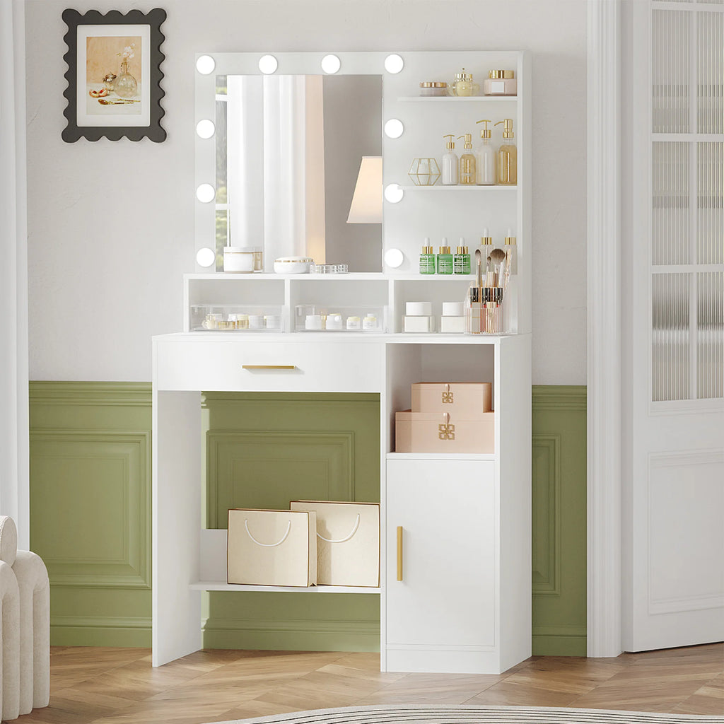 Coiffeuse avec Miroir 10 LED et Rangements - Élise – vue 2