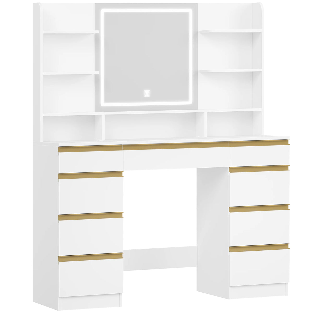 Coiffeuse avec Miroir Intégré, 9 Tiroirs et 9 Niches - Mia
