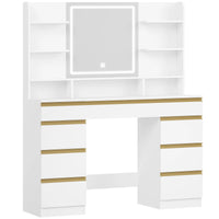 Coiffeuse avec Miroir Intégré, 9 Tiroirs et 9 Niches - Mia