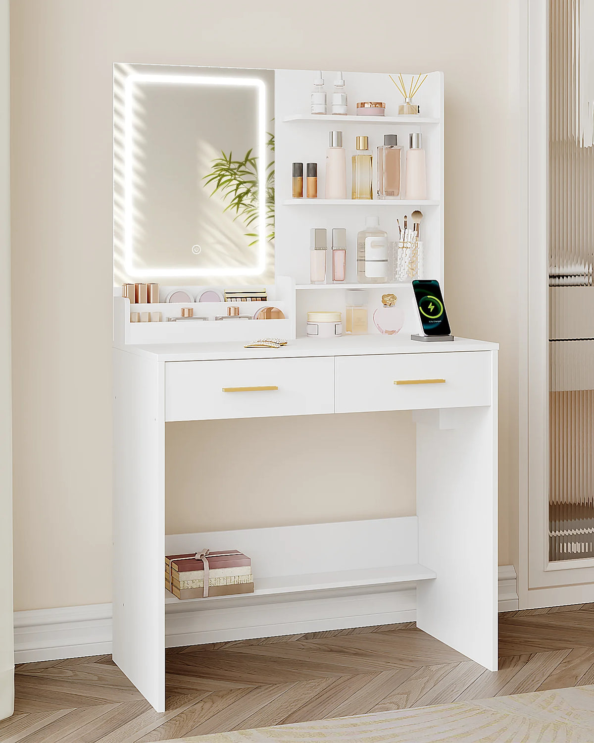 Coiffeuse LED avec 2 Prises et 2 USB - Nora