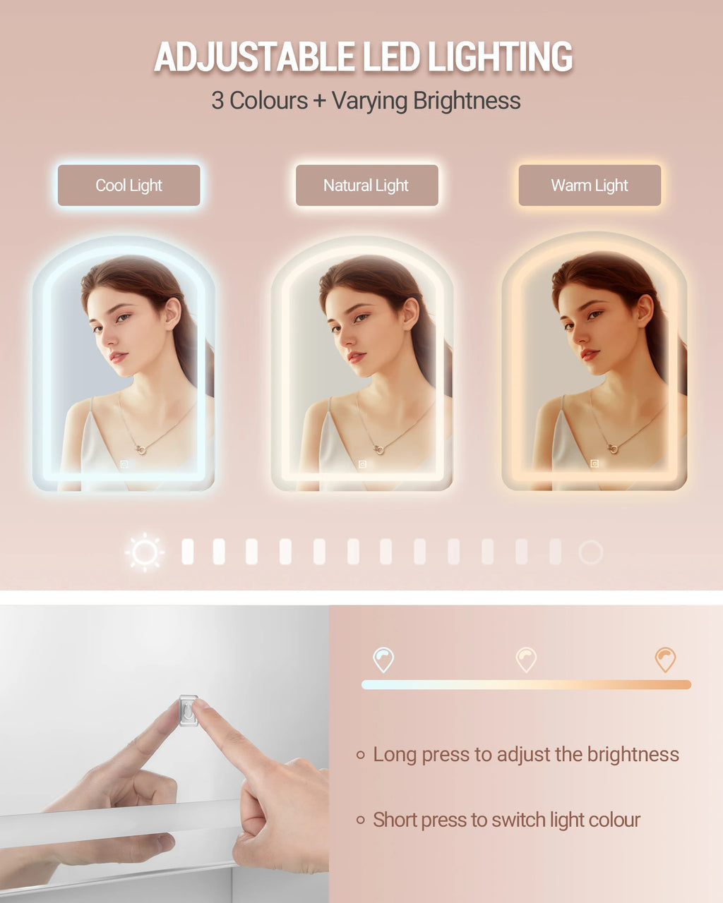 Coiffeuse avec Miroir Rond LED et Bijoux Cachés - Sofia – vue 5