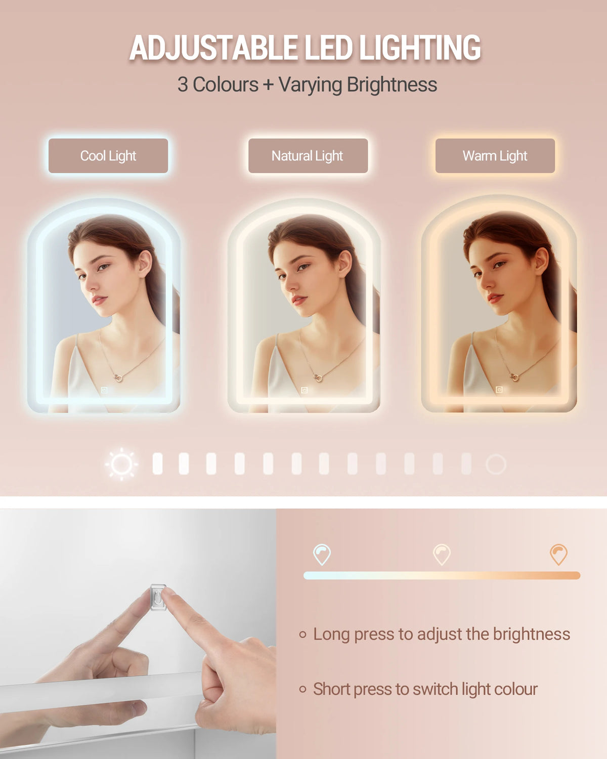 Coiffeuse avec Miroir Rond LED et Bijoux Cachés - Sofia – vue 5