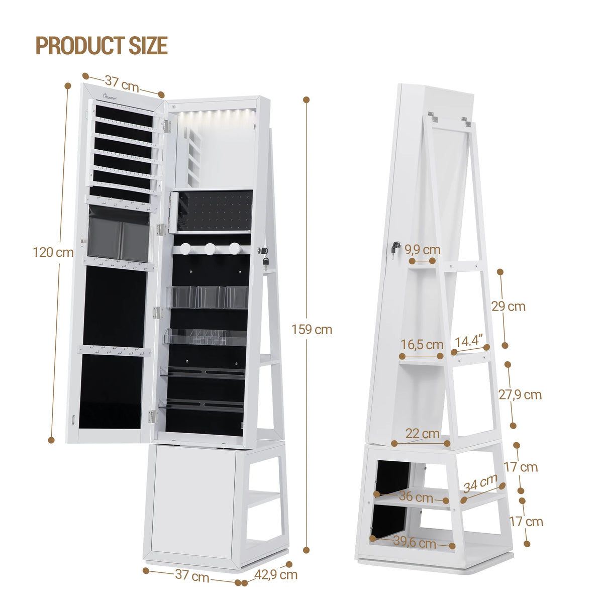 Armoire à Bijoux Rotative avec Miroir Pleine Longueur - Rose – vue 5