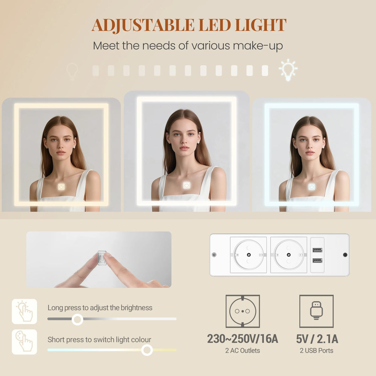 Coiffeuse avec Triple Miroir Pliant et Rangement Caché - Eva – vue 3