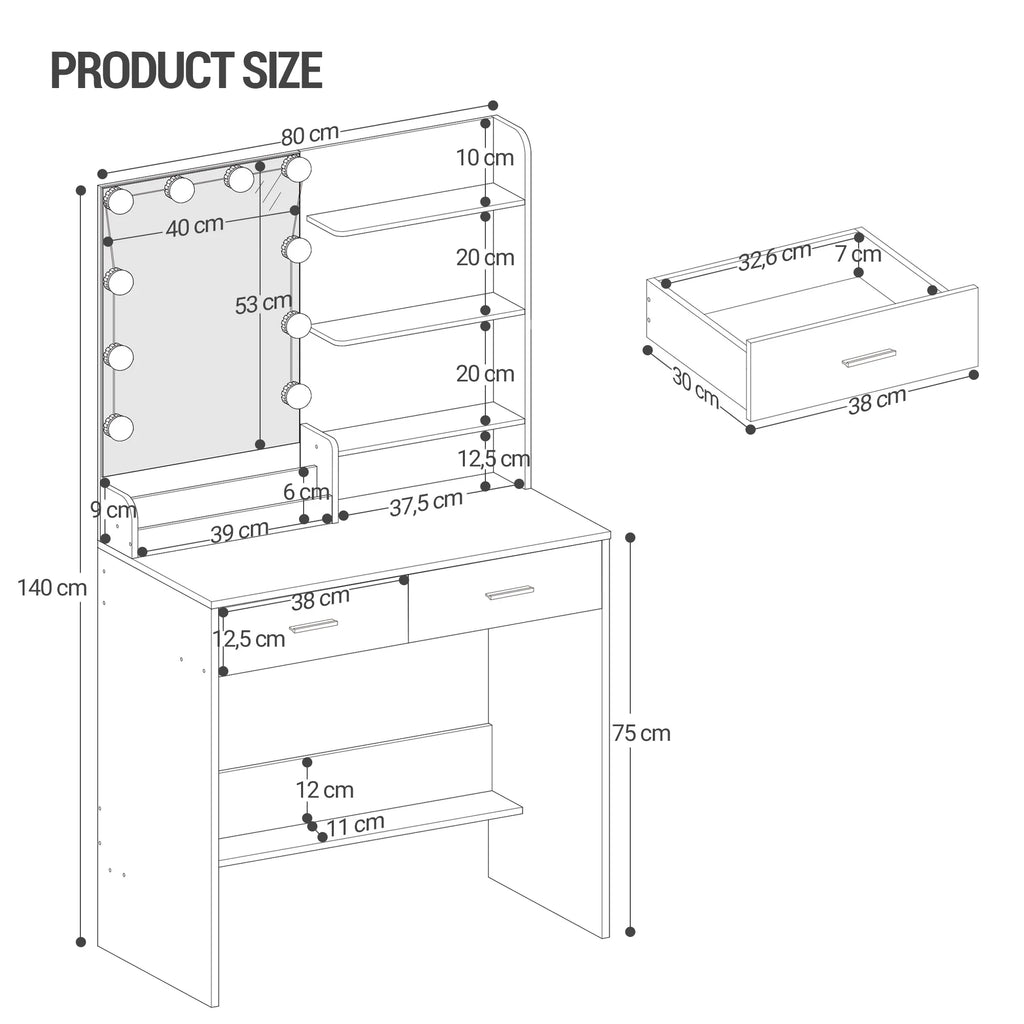 Coiffeuse Commode avec Miroir LED 3 Couleurs - Lina – vue 6