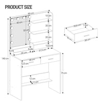 Coiffeuse Commode avec Miroir LED 3 Couleurs - Lina – vue 6