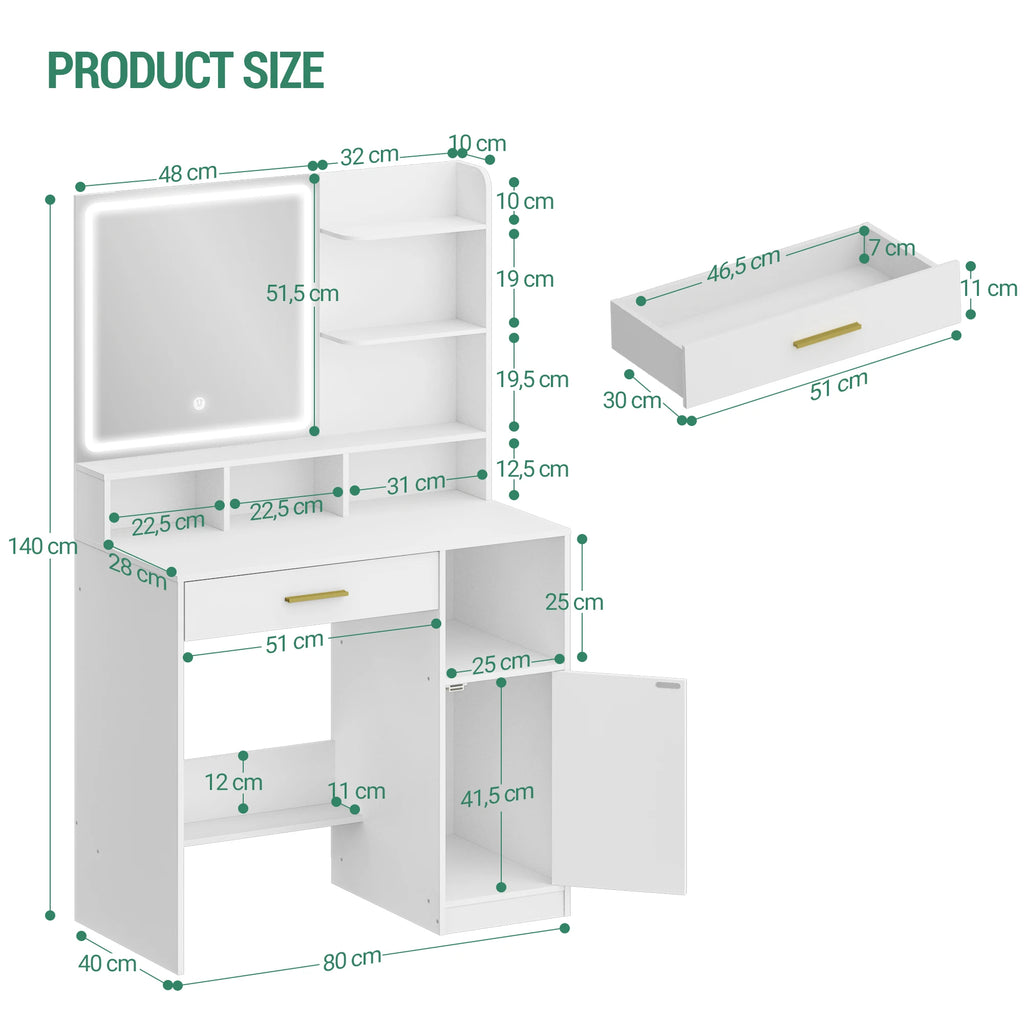 Coiffeuse avec Barre LED, Tiroirs et Armoire - Anna – vue 6