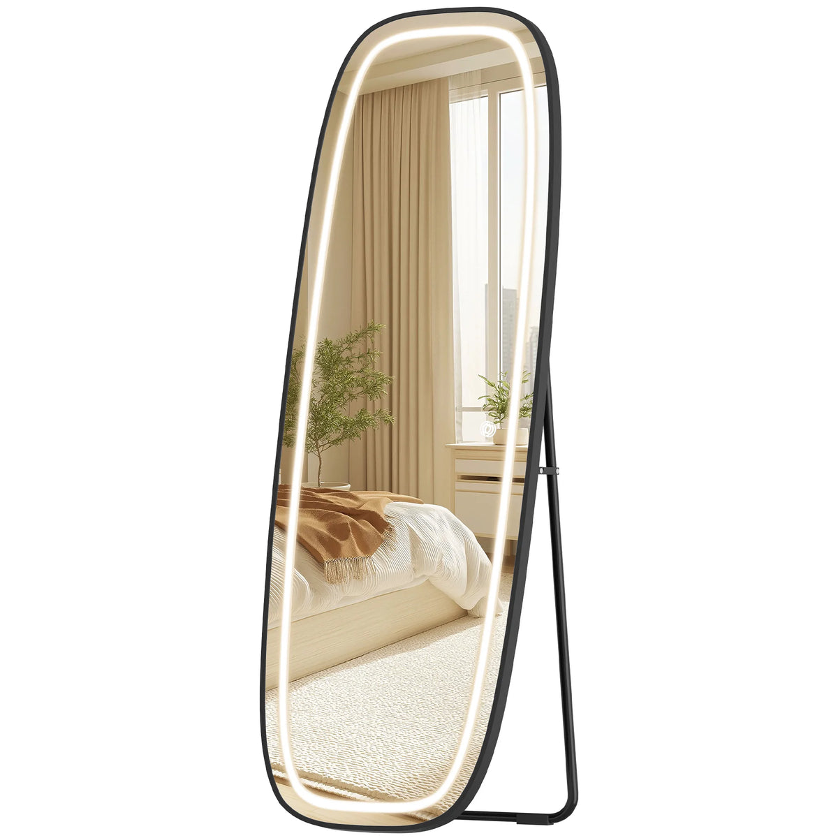 Miroir sur Pied Lumineux Noir 3 Couleurs - Iris