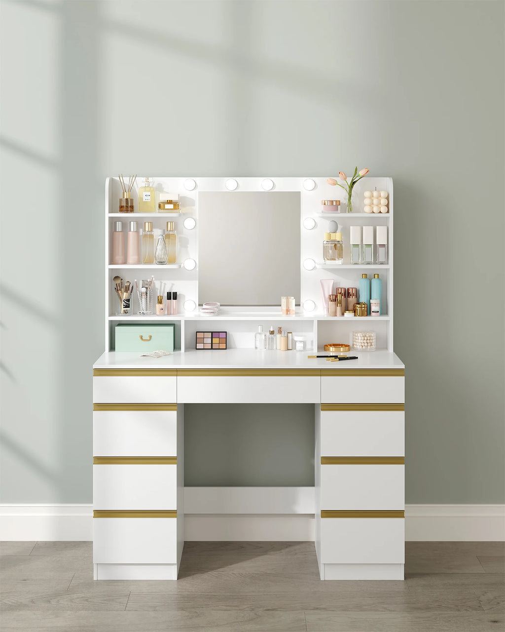Coiffeuse avec Grand Miroir HD et 9 Tiroirs - Chloé – vue 3