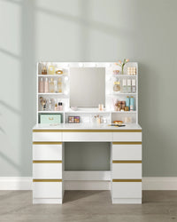 Coiffeuse avec Grand Miroir HD et 9 Tiroirs - Chloé – vue 3