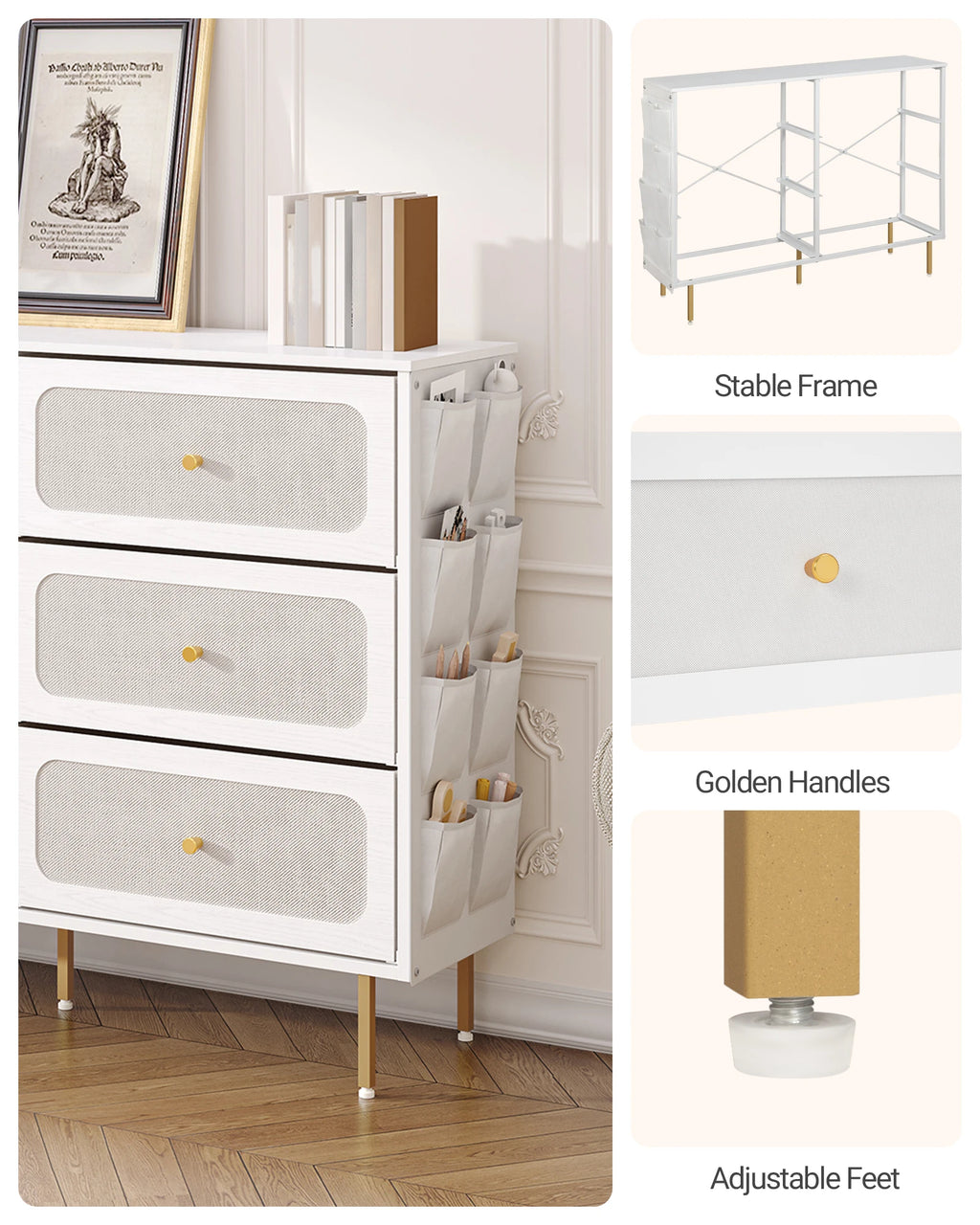 Commode Blanche 6 Tiroirs en Tissu - Olivia – vue 5
