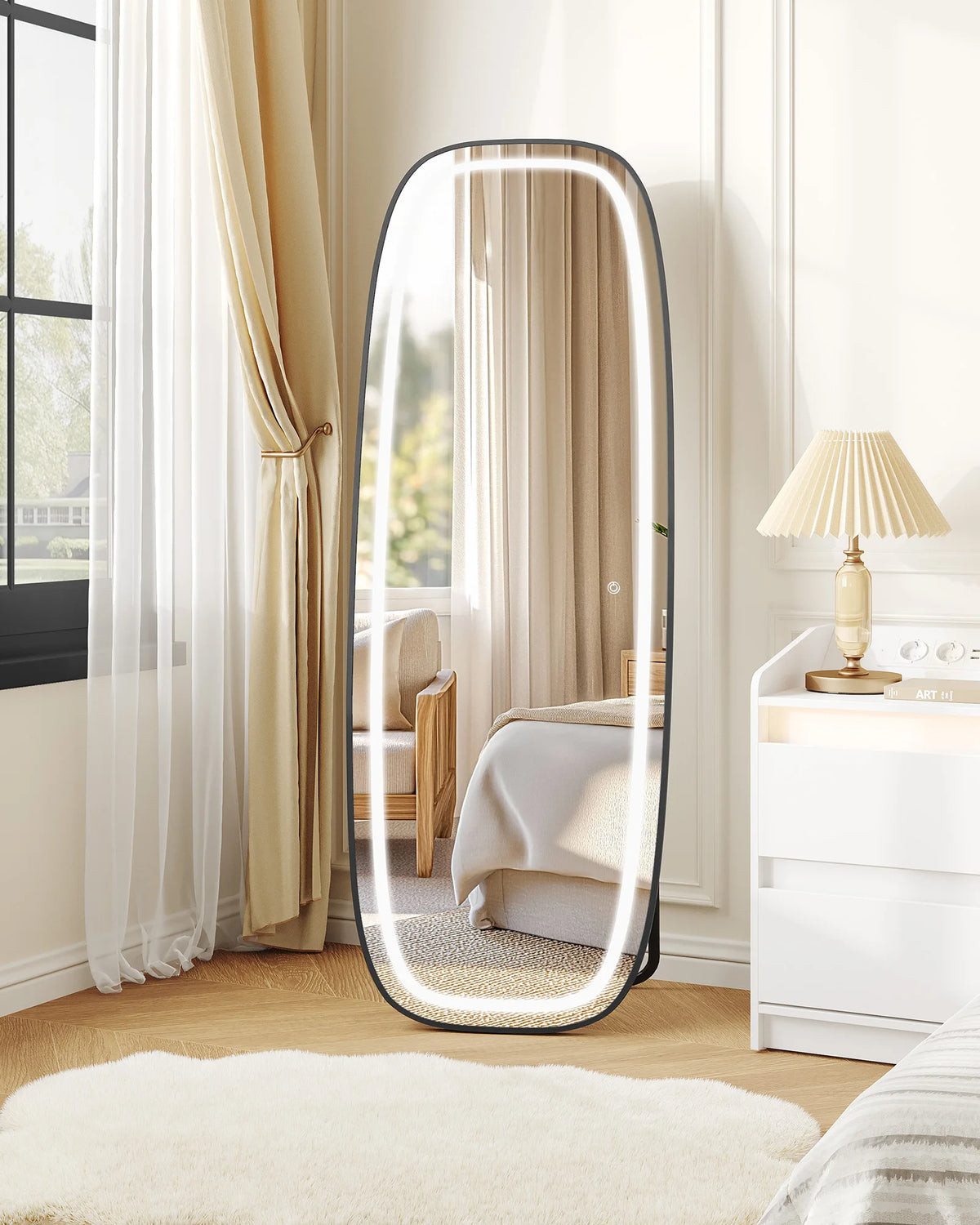 Miroir sur Pied Lumineux Noir 3 Couleurs - Iris