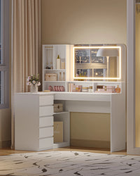 Coiffeuse d'Angle en L avec Miroir LED - Clara