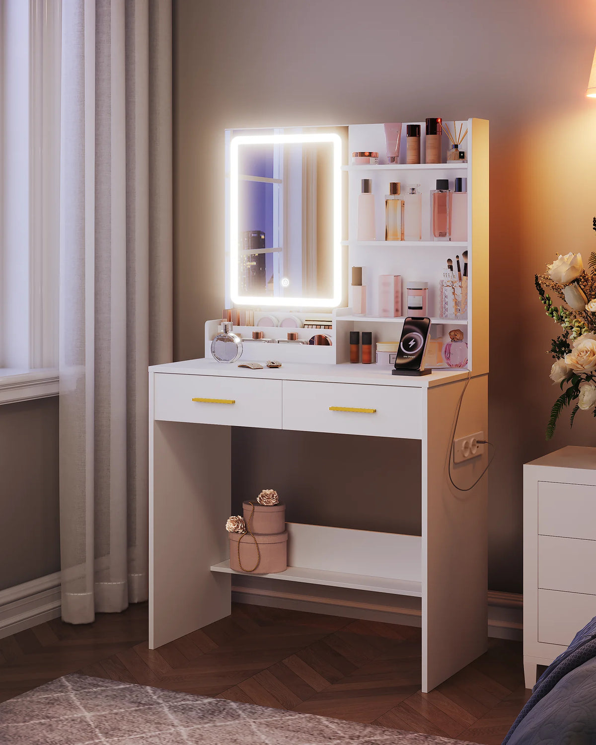 Coiffeuse LED avec 2 Prises et 2 USB - Nora – vue 2