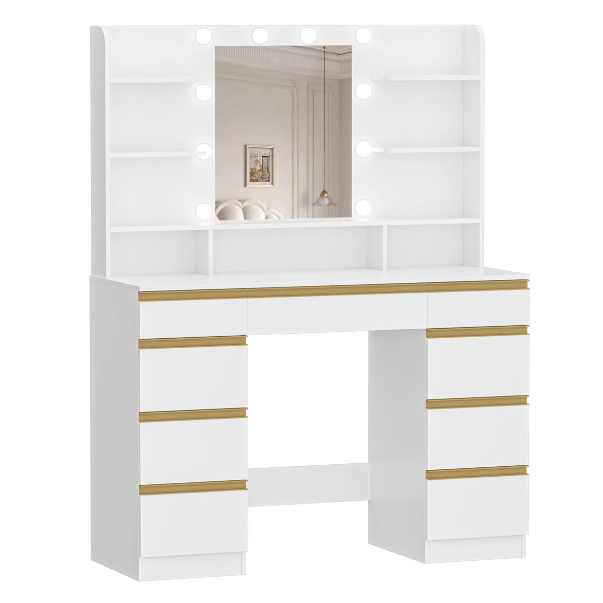 Coiffeuse avec Grand Miroir HD et 9 Tiroirs - Chloé