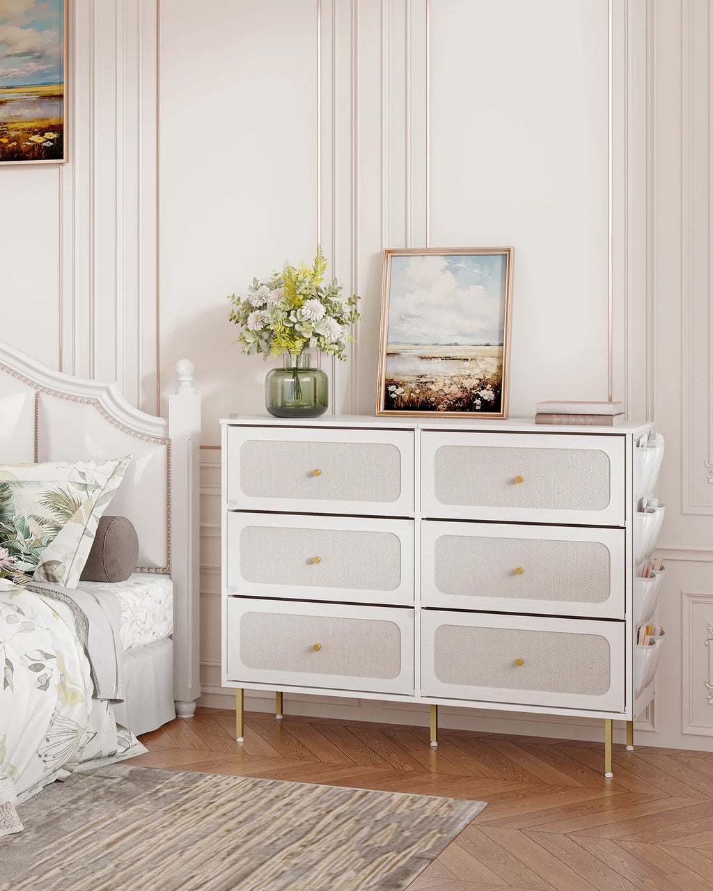Commode Blanche 6 Tiroirs en Tissu - Olivia – vue 2