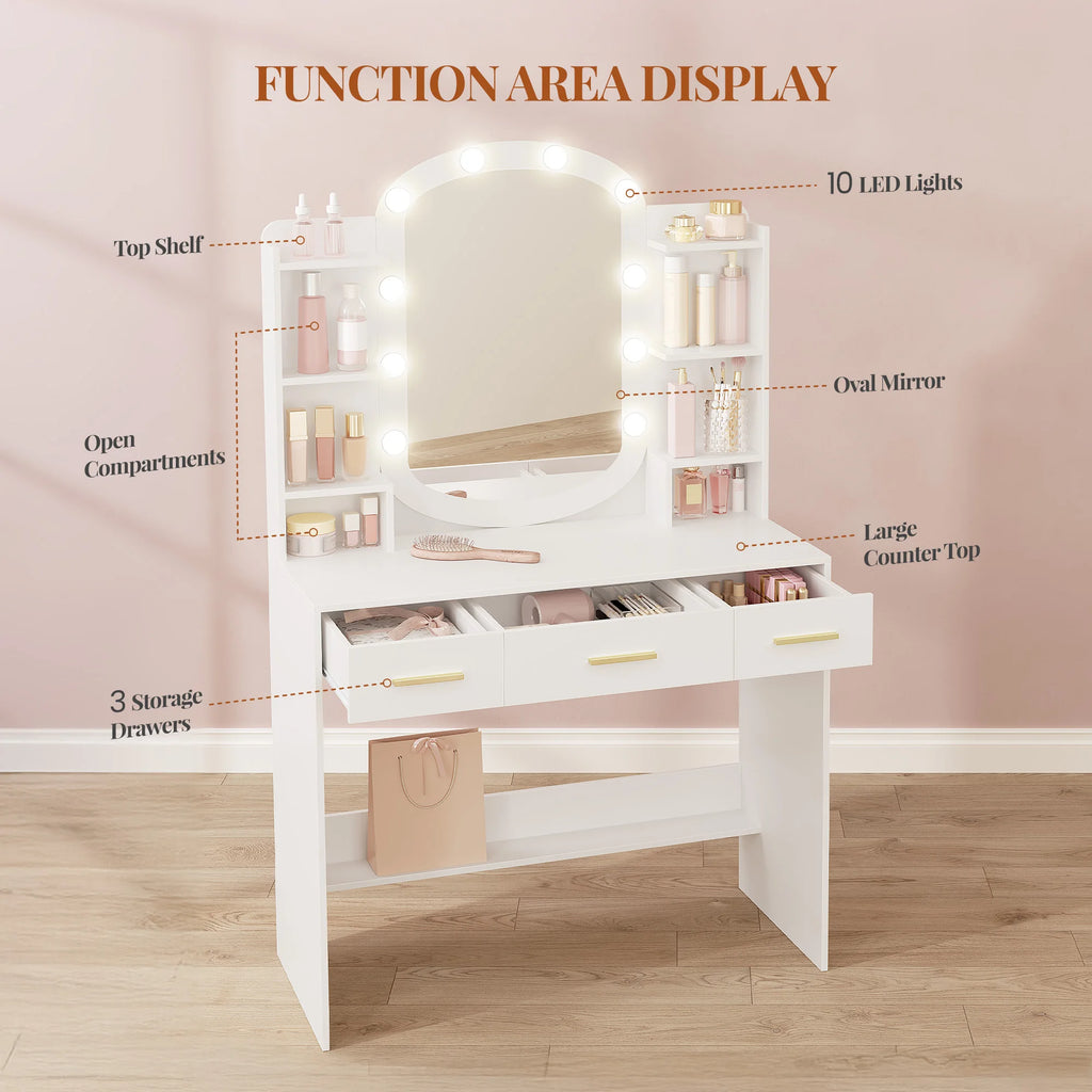 Coiffeuse Blanche avec Miroir Ovale - Margaux – vue 5