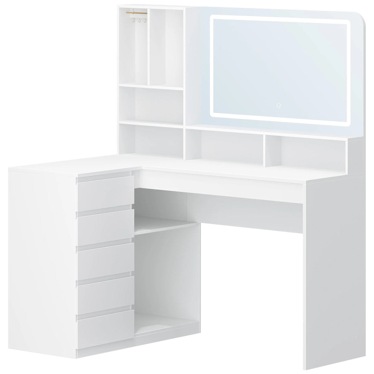 Coiffeuse d'Angle en L avec Miroir LED - Clara