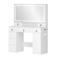 Coiffeuse avec Triple Miroir LED et Multiprise - Emma