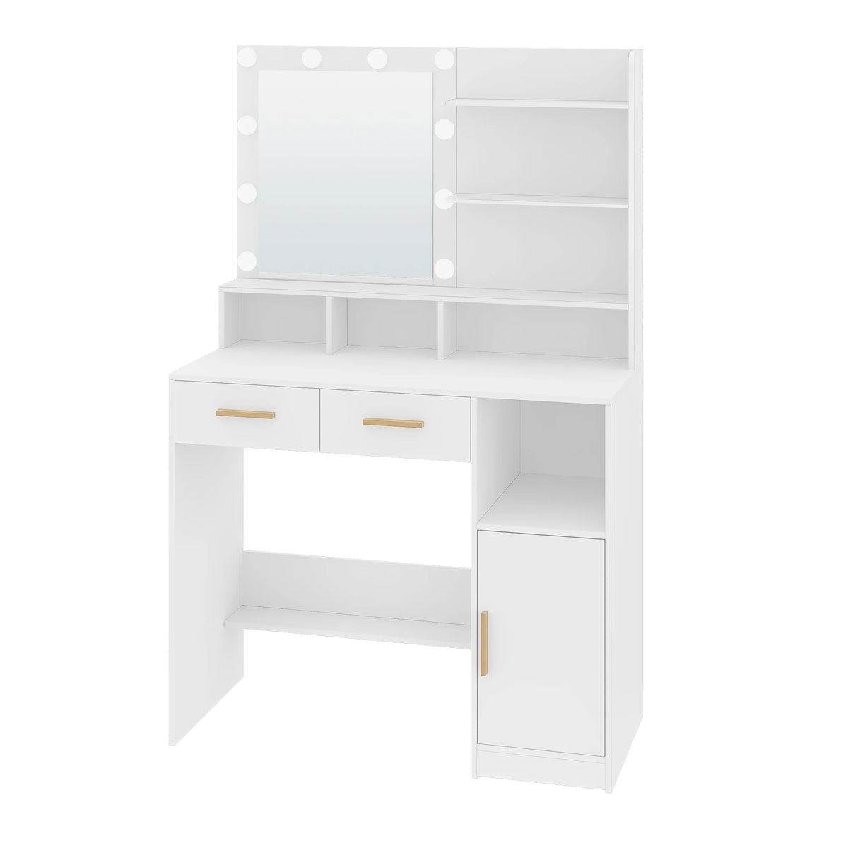 Coiffeuse avec Miroir 10 LED et Poignées Dorées - Alice
