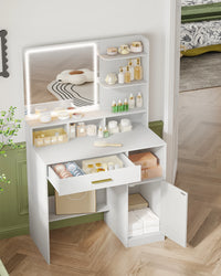 Coiffeuse avec Barre LED, Tiroirs et Armoire - Anna – vue 3