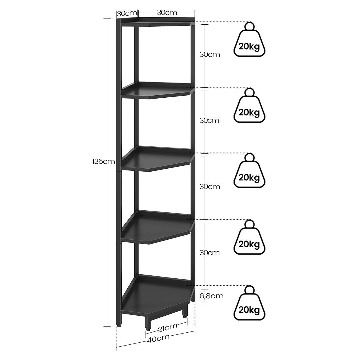 Étagère d'Angle Compacte Bois et Métal - Côme – vue 6