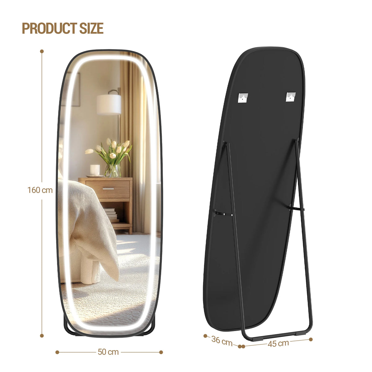 Miroir sur Pied Lumineux Noir 3 Couleurs - Iris – vue 6