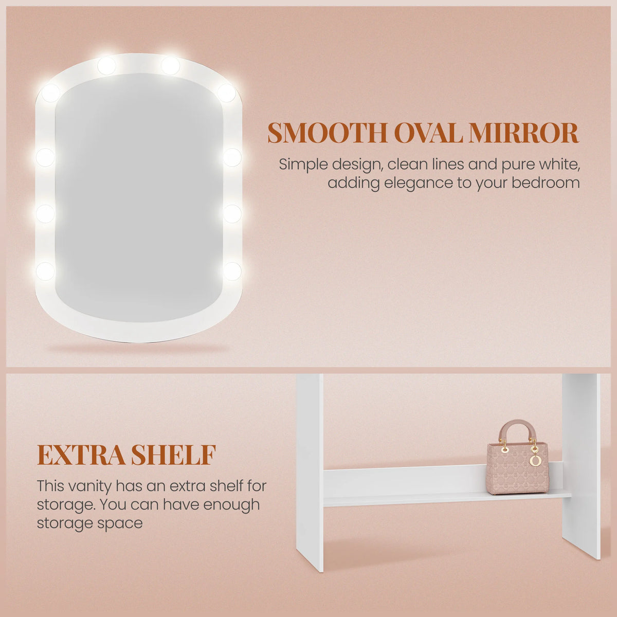 Coiffeuse Blanche avec Miroir Ovale - Margaux – vue 4