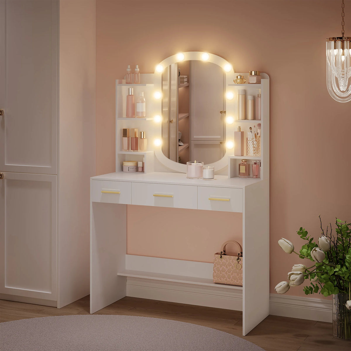 Coiffeuse Blanche avec Miroir Ovale - Margaux – vue 3