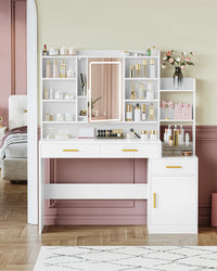 Coiffeuse 100 cm avec Miroir LED et Armoire - Julie – vue 2