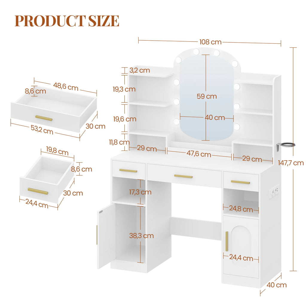Coiffeuse avec Miroir Ovale et Support Sèche-Cheveux - Céleste – vue 6