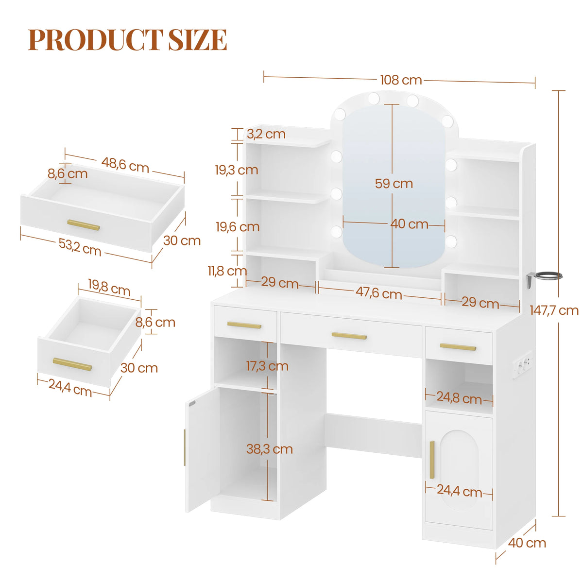 Coiffeuse avec Miroir Ovale et Support Sèche-Cheveux - Céleste – vue 6