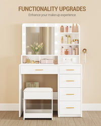 Coiffeuse avec Tabouret, Miroir LED et Prise Électrique - Camille – vue 4