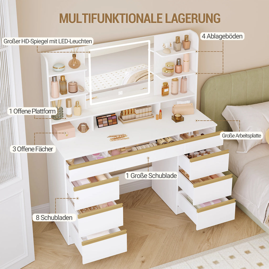 Coiffeuse avec Miroir Intégré, 9 Tiroirs et 9 Niches - Mia – vue 5