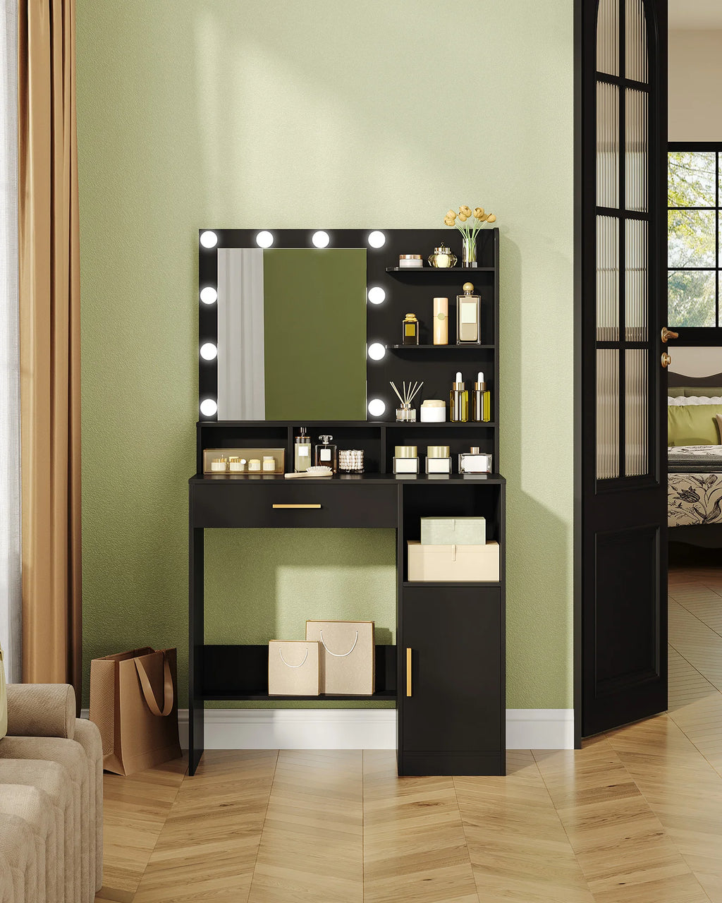 Coiffeuse avec Miroir 10 LED et Rangements - Élise – vue 4