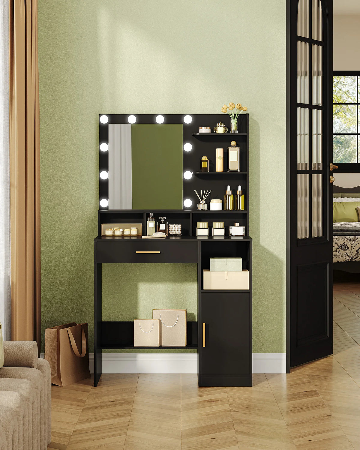 Coiffeuse avec Miroir 10 LED et Rangements - Élise – vue 4