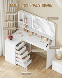 Coiffeuse d'Angle en L avec Miroir LED - Clara – vue 3