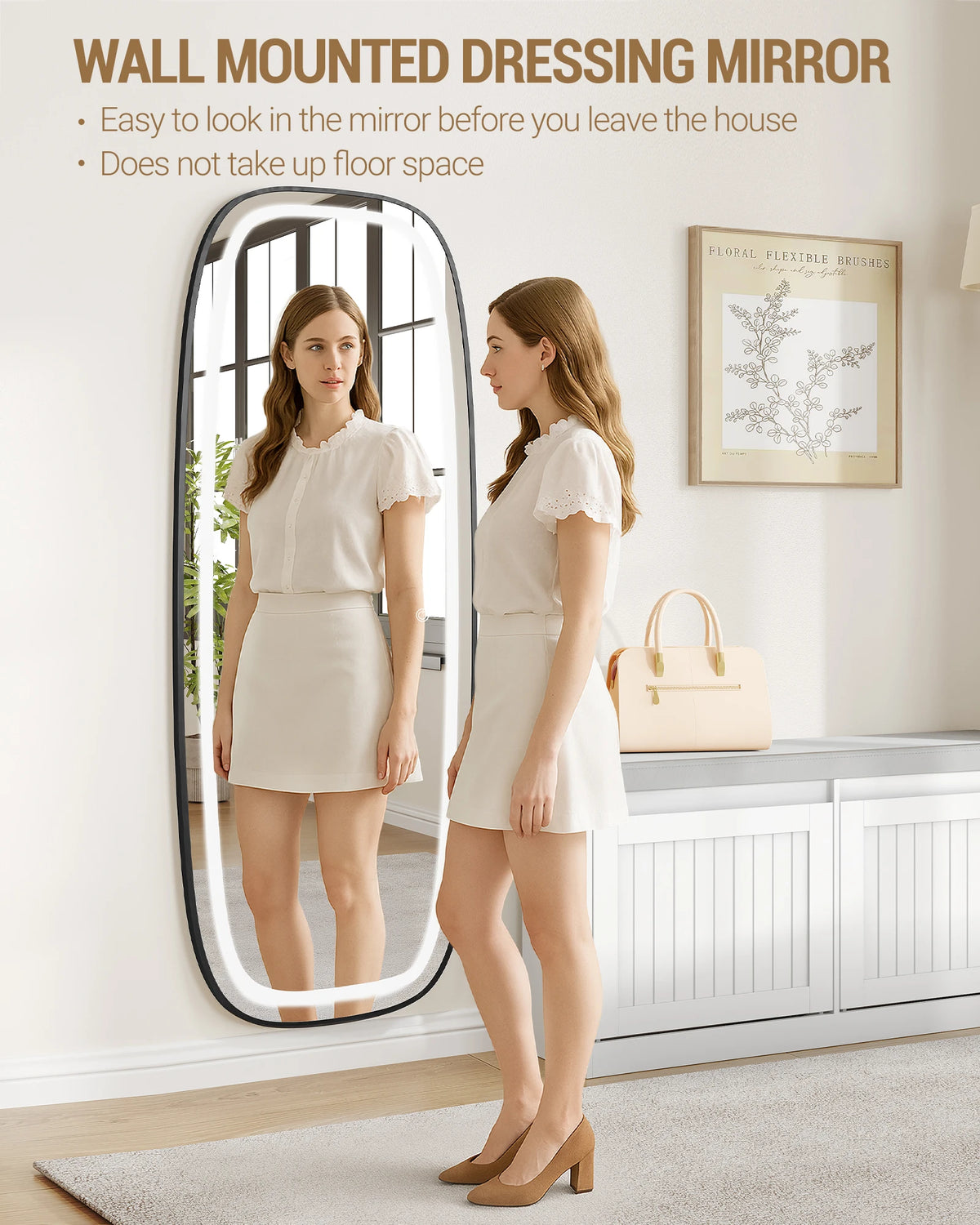 Miroir sur Pied Lumineux Noir 3 Couleurs - Iris – vue 3